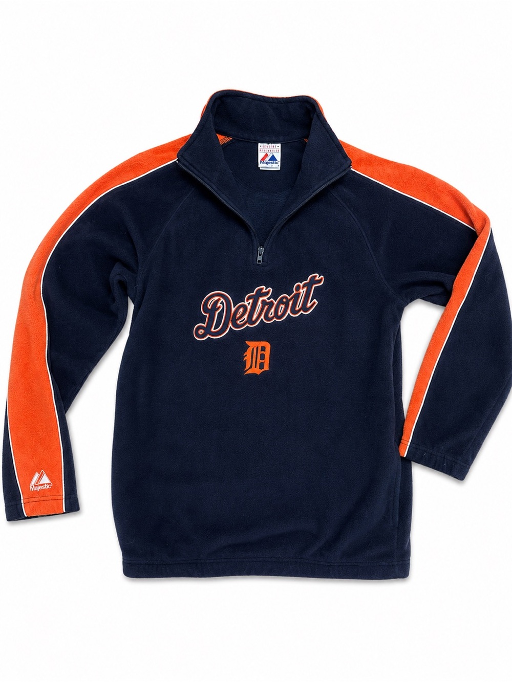 Majestic Navy and Orange Detroit Half-Zip Varsity Fleece Jacket